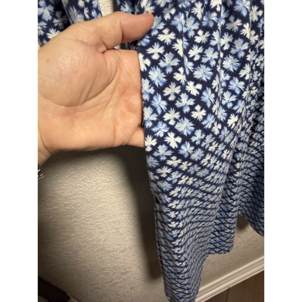 Lands' End Geo Clover Print Knee Length Dress M 10-12 Drawstring Waist Pockets - Picture 7 of 13